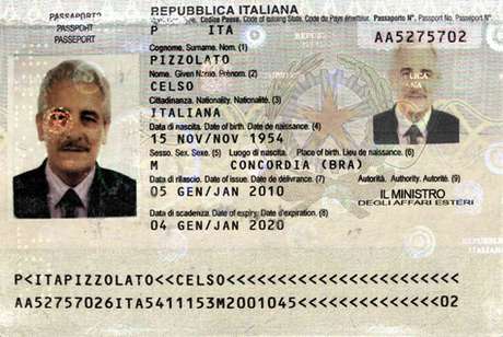 Pizzolato estava usando o passaporte do irmão, já falecido Pizzolato estava usando o passaporte do irmão, já falecido
