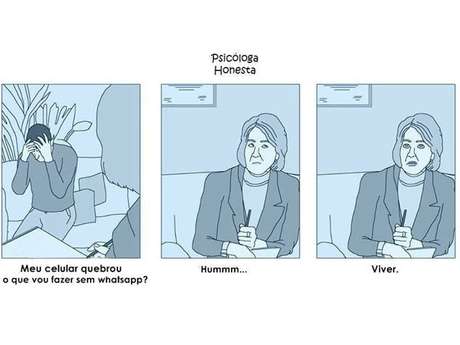 Exemplo de tirinha da "Psicóloga Honesta" com ilustrações de Molg.H <p>Exemplo de tirinha da "Psicóloga Honesta" com ilustrações de Molg.H </p>