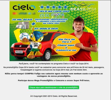 Divulgação Exemplo de e-mail com falsa promoção para roubar dados pessoais do internauta