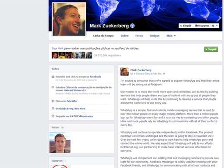 Zuckerberg comentou a compra em seu perfil Zuckerberg comentou a compra em seu perfil