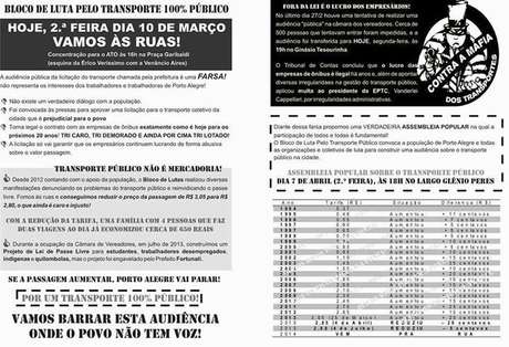 Manifesta&ccedil;&atilde;o foi convocada pelo Bloco de Lutas pelo Transporte P&uacute;blico