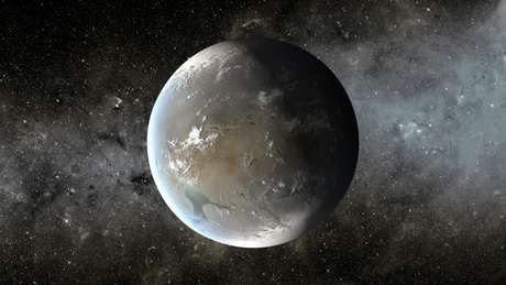 Ilustração do exoplaneta Kepler-62 f, escoberto em abril de 2013 pela Nasa <p>Ilustração do exoplaneta Kepler-62 f, escoberto em abril de 2013 pela Nasa</p>