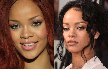 Na época em que usava o cabelo vermelho, a diva Rihanna exibia sobrancelhas finas e claras; hoje, seu look ganhou mais impacto, graças aos arcos mais grossos e mais escuros Na época em que usava o cabelo vermelho, a diva Rihanna exibia sobrancelhas finas e claras; hoje, seu look ganhou mais impacto, graças aos arcos mais grossos e mais escuros