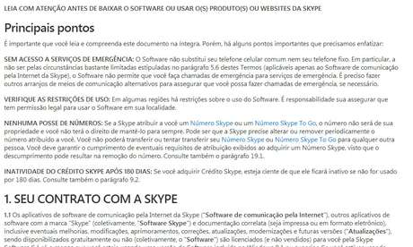 Trecho do termo de uso do Skype Trecho do termo de uso do Skype