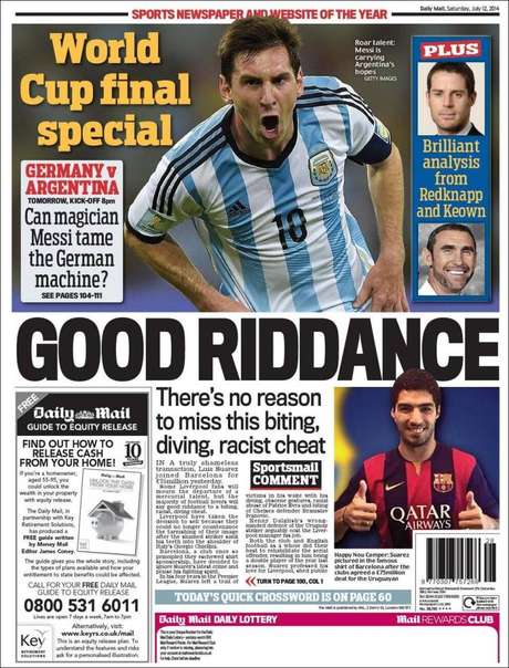 Editorial do Daily Mail fez duras críticas ao atacante uruguaio e irritou imprensa catalã <p>Editorial do Daily Mail fez duras críticas ao atacante uruguaio e irritou imprensa catalã</p>
