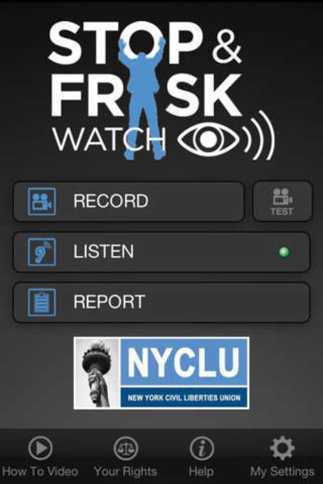 O aplicativo Stop & Frisk Watch possui versões em inglês e espanhol e permite ao usuário gravar, em áudio e vídeo O aplicativo Stop & Frisk Watch possui versões em inglês e espanhol e permite ao usuário gravar, em áudio e vídeo