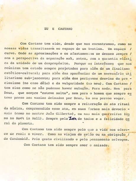 Texto publicado por Gilberto Gil sobre a relação com o amigo Texto publicado por Gilberto Gil sobre a relação com o amigo