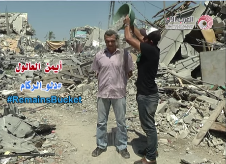 Jornalista palestino Ayman al Aloul lançou o "desafio do balde de entulho", para mostrar como está a situação na Faixa de Gaza em função do conflito entre Israel e o Hamas <p>Jornalista palestino Ayman al Aloul lançou o "desafio do balde de entulho", para mostrar como está a situação na Faixa de Gaza em função do conflito entre Israel e o Hamas</p>