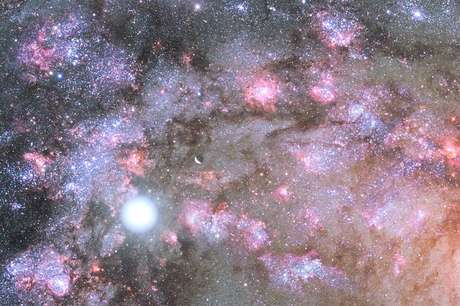 Impressão artística de uma tempestade de nascimento de estrelas dentro de uma galáxia Impressão artística de uma tempestade de nascimento de estrelas dentro de uma galáxia