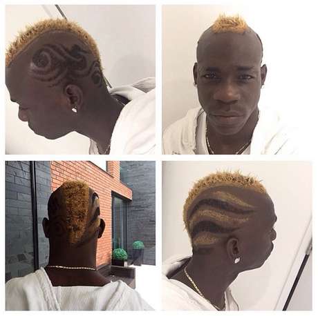 Mario Balotelli cria relevos nas laterais do moicano loiro Mario Balotelli cria relevos nas laterais do moicano loiro