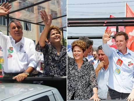 Candidata à reeleição pelo PT, Dilma Rousseff participou de duas carreatas no Rio de Janeiro, nesta segunda-feira, em que apoiou os candidatos ao governo do Estado, Marcelo Crivella (PRB) e Luiz Fernando Pezão (PMDB) Candidata à reeleição pelo PT, Dilma Rousseff participou de duas carreatas no Rio de Janeiro, nesta segunda-feira, em que apoiou os candidatos ao governo do Estado, Marcelo Crivella (PRB) e Luiz Fernando Pezão (PMDB)