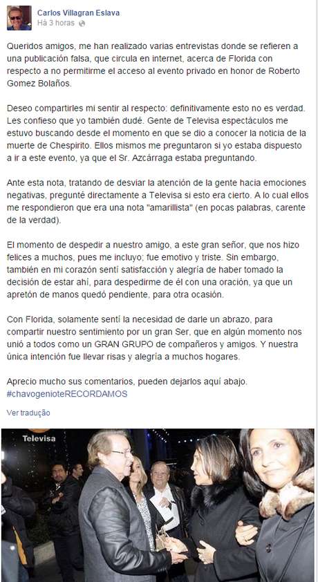 Carlos Villagrán / Facebook / Reprodução