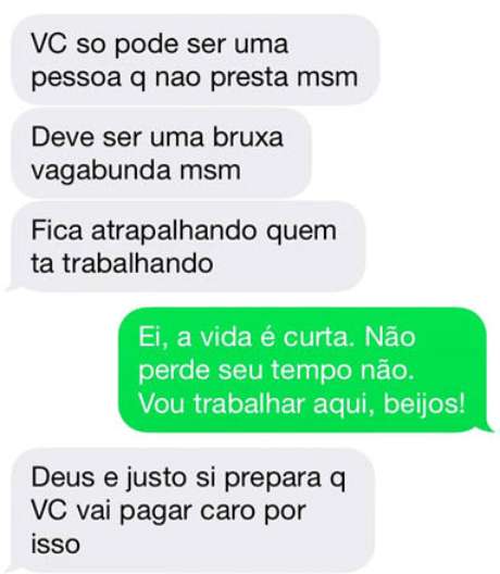 Estudante paulista foi ofendida e ameaçada por meio de mensagens; insultos foram de "otária" a "vagabunda" <p>Estudante paulista foi ofendida e ameaçada por meio de mensagens; insultos foram de "otária" a "vagabunda"</p>