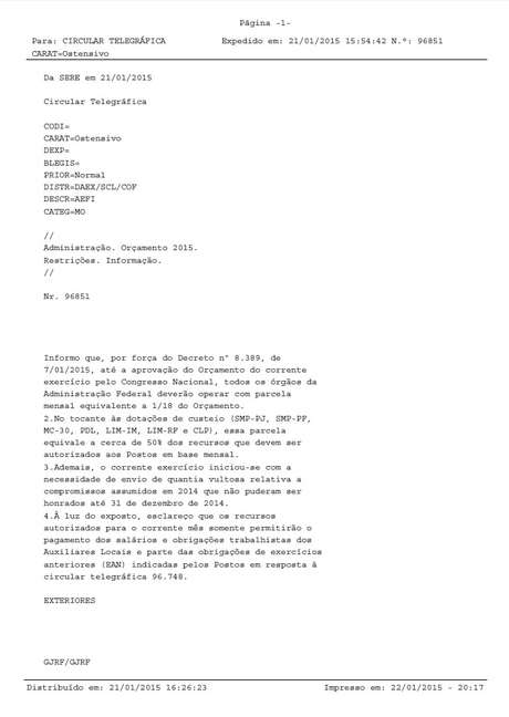 Comunicado expedido pela Divisão de Acompanhamento e Coordenação Administrativa dos Postos no Exterior (DAEX) <p><span style="font-size: 15.4545450210571px;">Comunicado expedido pela Divisão de Acompanhamento e Coordenação Administrativa dos Postos no Exterior (DAEX)</span></p>