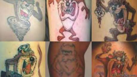 Tatuagens com o demonio da Tazmania sugeririam envolvimento com furto ou roubo, principalmente arrastões <p>Tatuagens com o demonio da Tazmania sugeririam envolvimento com furto ou roubo, principalmente arrastões</p>