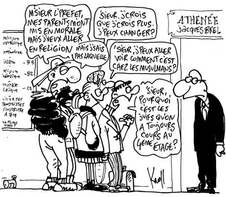 Charge do belga Kroll ilustra o debate sobre ensino religioso na Bélgica Charge do belga Kroll ilustra o debate sobre ensino religioso na Bélgica