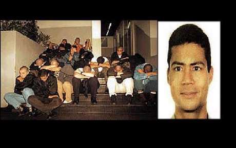 Edson Néris da Silva (direita) e os homens apontados como responsáveis pelo crime, em fevereiro de 2000 (esquerda) Edson Néris da Silva (direita) e os homens apontados como responsáveis pelo crime, em fevereiro de 2000 (esquerda)