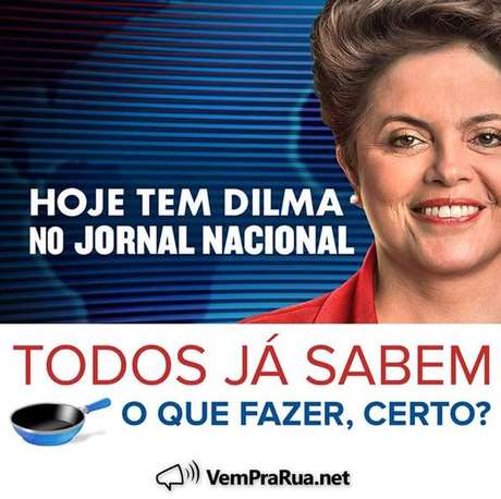 Movimento divulgou imagem avisando que, nesta noite, um novo panelaço aconteceria durante o Jornal Nacional <p>Movimento divulgou imagem avisando que, nesta noite, um novo panelaço aconteceria durante o Jornal Nacional</p>