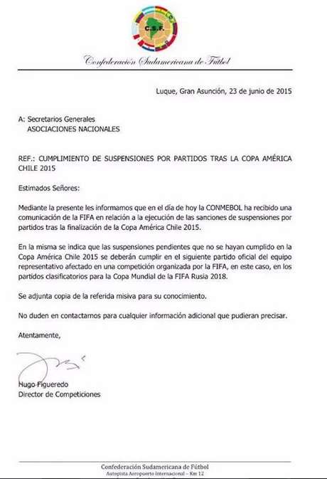 Conmebol responsabilizou a Fifa por mudança na determinação Conmebol responsabilizou a Fifa por mudança na determinação