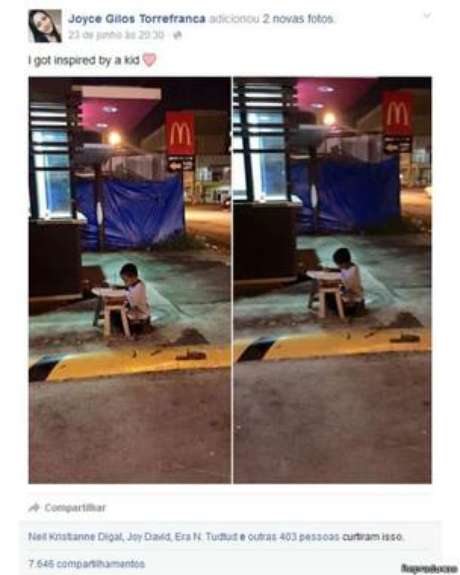 No Facebook, estudante disse: "Fui inspirada por um garoto" No Facebook, estudante disse: "Fui inspirada por um garoto"