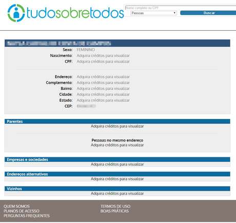 Site oferece dados pessoais de brasileiros Site oferece dados pessoais de brasileiros