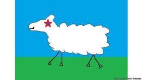 Uma das sugestões é uma bandeira ilustrada pela ovelha Uma das sugestões é uma bandeira ilustrada pela ovelha
