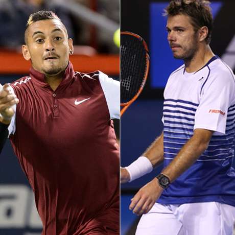 O provocador Nick Kyrgiosdiz (à esq.) e seu adversário Stan Wawrinka O provocador Nick Kyrgiosdiz (à esq.) e seu adversário Stan Wawrinka
