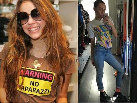 Depois de passar pelo look dark, hoje Miley Cyrus exibe piercings, roupas de rockeira e cabelo bem curto Depois de passar pelo look dark, hoje Miley Cyrus exibe piercings, roupas de rockeira e cabelo bem curto