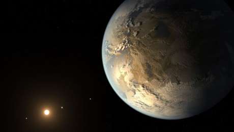 Uma representação artística mostra um exoplaneta que pode ser habitável