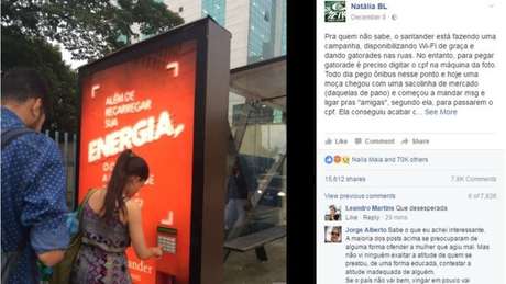 Imagem retrata mulher que usa identidade de amigas para pegar de graça o maior número possível de bebida isotônica em campanha lançada por banco; ela não foi identificada. 