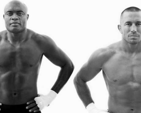 Anderson Silva posa ao lado de Georges Saint-Pierre