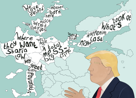 Desenho de Trump sobre um mapa da Europa Desenho de Trump sobre um mapa da Europa
