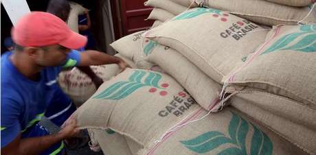 Trabalhadores carregam sacas de 60 kg de café em contêiner em Santos, no Brasil
10/12/2015
REUTERS/Paulo Whitaker