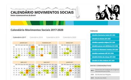 Calendario 2017 Em Ingles Com Datas Comemorativas Calendario Na Net Destaca Trajetoria De Movimentos Sociais