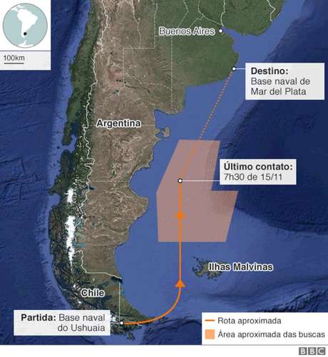 O último contato do submarino com a base ocorreu há uma semana O último contato do submarino com a base ocorreu há uma semana