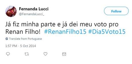 Perfil falso conta ter votado em Renan Filho | Imagem: Twitter/Reprodução