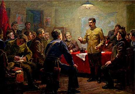 Stalin num colóquio com soldados, marinheiros e trabalhadores (tela de K.D.Trokhimenko) Stalin num colóquio com soldados, marinheiros e trabalhadores (tela de K.D.Trokhimenko)