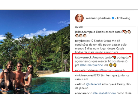 Marina Ruy Barbosa pede foto com Bruna e Neymar após posar com Tatá Werneck nesta terça-feira, dia 02 de janeiro de 2018 Marina Ruy Barbosa pede foto com Bruna e Neymar após posar com Tatá Werneck nesta terça-feira, dia 02 de janeiro de 2018