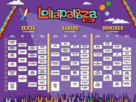 Horários dos shows do Lollapalooza 2018 Horários dos shows do Lollapalooza 2018