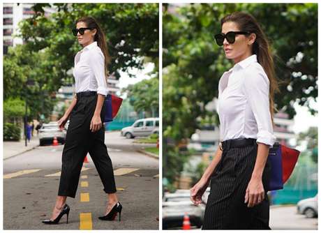 Calça preta camisa branca e suspensório Clearance