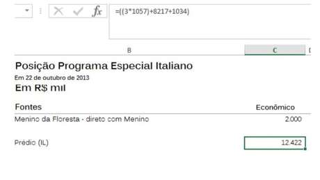 Reprodução / BBCBrasil.com Planilha chamada de 'Programa Especial Italiano', traz anotação 'Prédio (IL)'; para procuradores, 'IL' significa 'Instituto Lula'