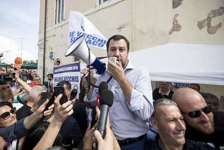 Matteo Salvini, da Liga, em encontro com eleitores em Fiumicino Matteo Salvini, da Liga, em encontro com eleitores em Fiumicino