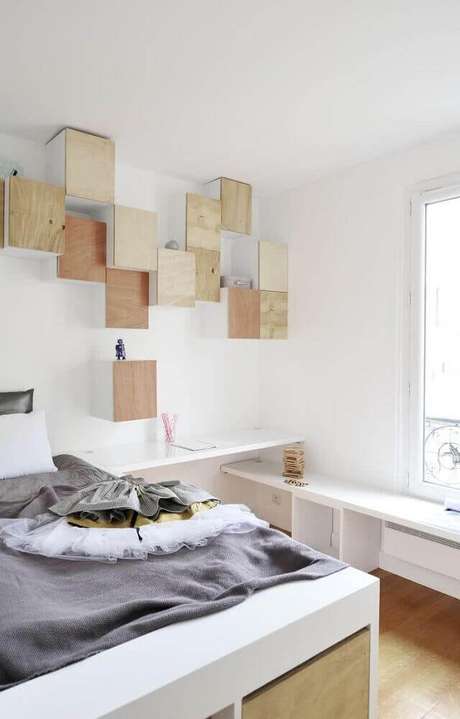 10. Quartos que também possuem um espaço para home office precisam receber nichos para quarto para ajudar a manter o espaço mais organizado 10. Quartos que também possuem um espaço para home office precisam receber nichos para quarto para ajudar a manter o espaço mais organizado