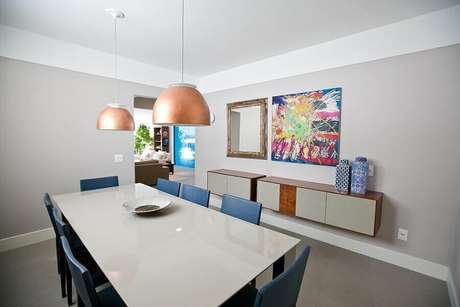 36 – Decoração simples para sala de jantar com buffet e quadros 36 – Decoração simples para sala de jantar com buffet e quadros