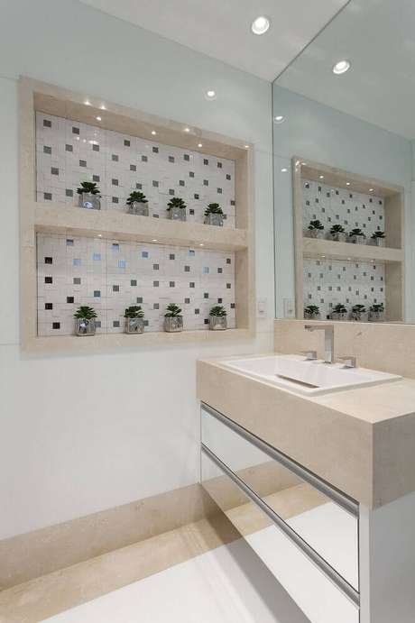 40. Modelos de nichos para banheiro com iluminação 40. Modelos de nichos para banheiro com iluminação