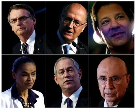 Na imagem, seis candidatos Ã  PresidÃªncia da RepÃºblica: Jair Bolsonaro (PSL), Geraldo Alckmin (PSDB), Fernando Haddad (PT), Marina Silva (REDE), Ciro Gomes (PDT) e Henrique Meirelles (MDB)