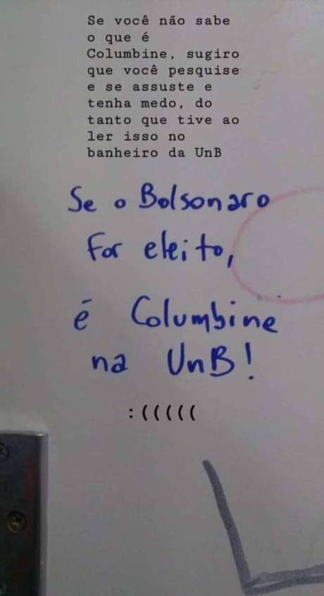 Foto que circula nas redes sociais tirada de um banheiro na Universidade de Brasília Foto que circula nas redes sociais tirada de um banheiro na Universidade de Brasília