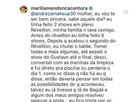 Marília Mendonça se defende de crítica de internauta Marília Mendonça se defende de crítica de internauta