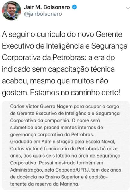 Presidente apagou tuíte após publicar Presidente apagou tuíte após publicar