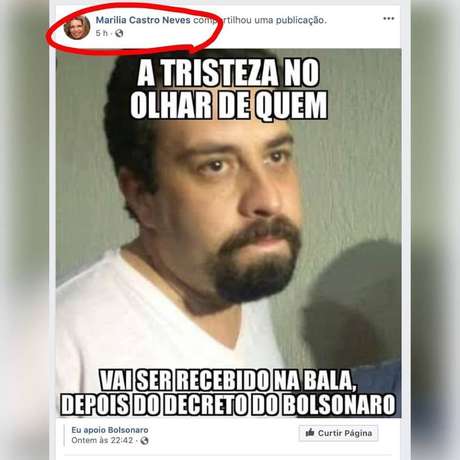 Desembargadora Marilia Castro Neves compartilha postagem de página pró-Bolsonaro com a imagem de Guilherme Boulos. A foto foi apagada das redes sociais. Desembargadora Marilia Castro Neves compartilha postagem de página pró-Bolsonaro com a imagem de Guilherme Boulos. A foto foi apagada das redes sociais.
